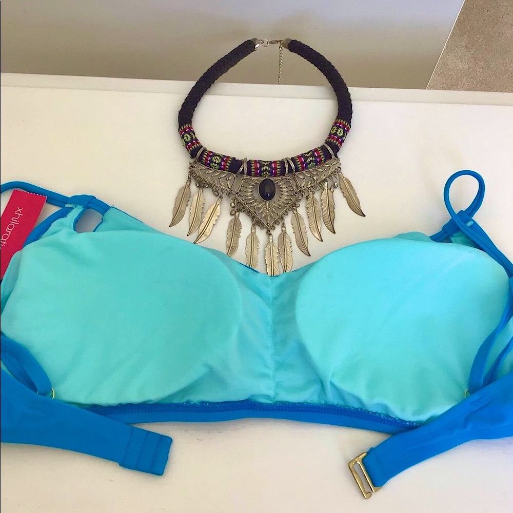 NEW Xhilaration Aztec Blue Beaded Padded Bikini Top Size XL - Picture 7 of 10
